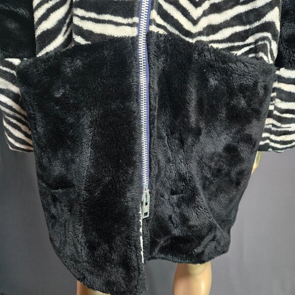 Vintage 80s Faux Fur Coat Black Zebra Print Size L Oversized Gender Neutral - Picture 4 of 16